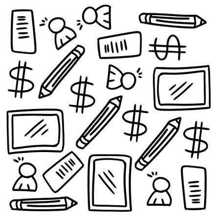 business startup set with doodle line style vectorのイラスト素材