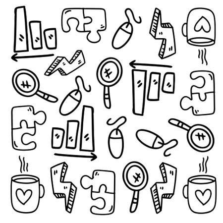 business startup set with doodle line style vectorのイラスト素材