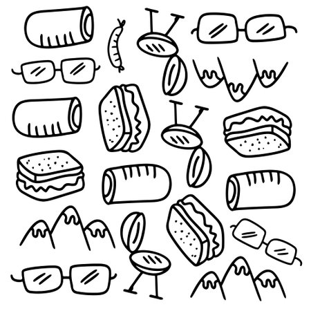 picnic and camping doodle line set vectorのイラスト素材