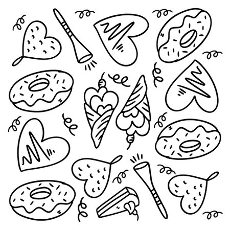 ice cream set with doodle line style vectorのイラスト素材