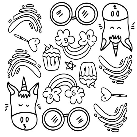 funny kids unicorn set bundle vector designのイラスト素材