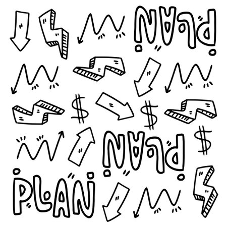 business startup set with doodle line style vectorのイラスト素材