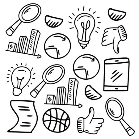 business startup set with doodle line style vectorのイラスト素材