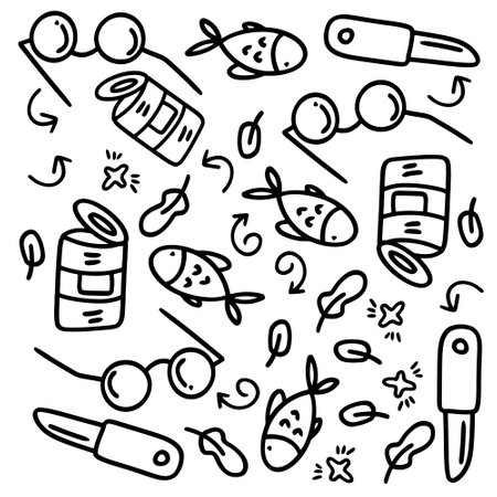 picnic and camping doodle line set vectorのイラスト素材