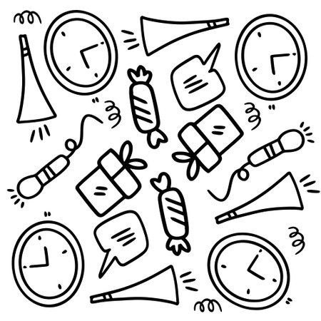 birthday set with doodle line style vectorのイラスト素材
