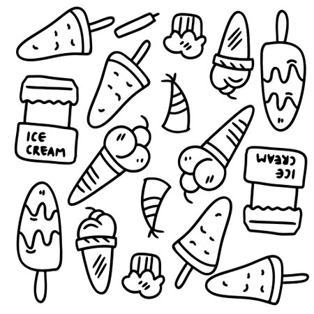 ice cream set with doodle line style vectorのイラスト素材
