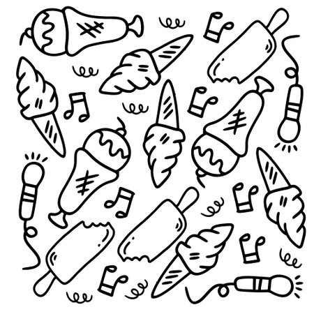 ice cream set with doodle line style vectorのイラスト素材
