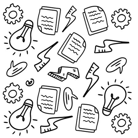 business startup set with doodle line style vectorのイラスト素材