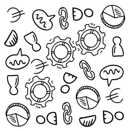 business startup set with doodle line style vectorのイラスト素材