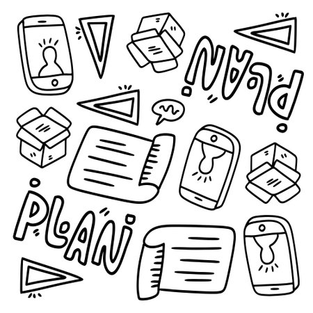 business startup set with doodle line style vectorのイラスト素材