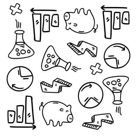 business startup set with doodle line style vectorのイラスト素材