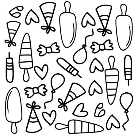 birthday set with doodle line style vectorのイラスト素材