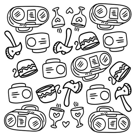 picnic and camping doodle line set vectorのイラスト素材