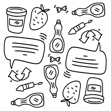 ice cream set with doodle line style vectorのイラスト素材