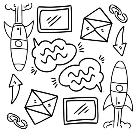 business startup set with doodle line style vectorのイラスト素材