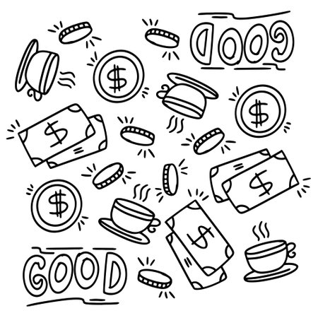 business startup set with doodle line style vectorのイラスト素材