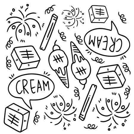 ice cream set with doodle line style vectorのイラスト素材