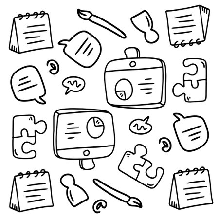 business startup set with doodle line style vectorのイラスト素材