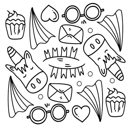 funny kids unicorn set bundle vector designのイラスト素材