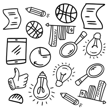 business startup set with doodle line style vectorのイラスト素材