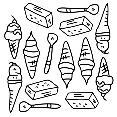 ice cream set with doodle line style vectorのイラスト素材