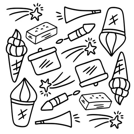 ice cream set with doodle line style vectorのイラスト素材