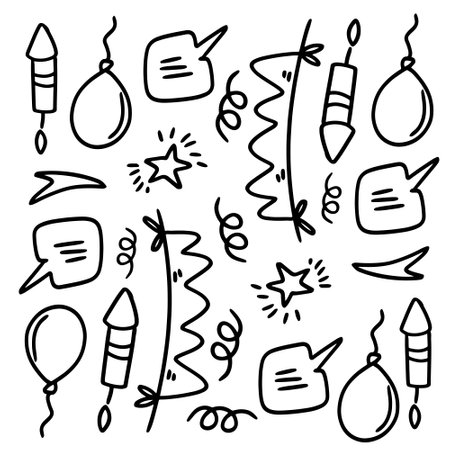 birthday set with doodle line style vectorのイラスト素材