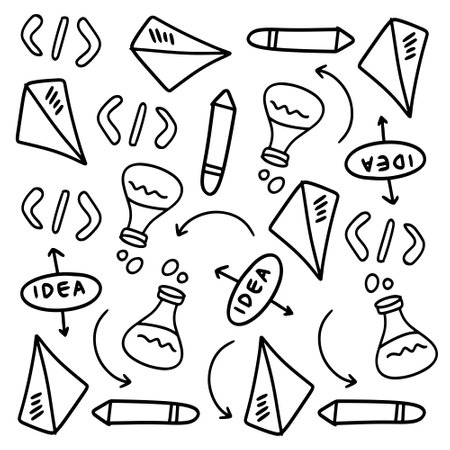 business startup set with doodle line style vectorのイラスト素材