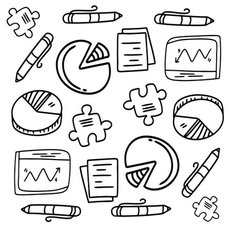 business startup set with doodle line style vectorのイラスト素材