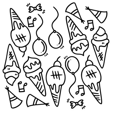 ice cream set with doodle line style vectorのイラスト素材