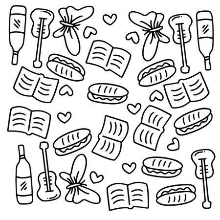 picnic and camping doodle line set vectorのイラスト素材