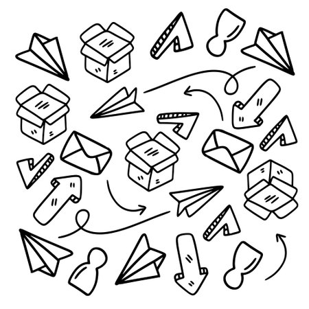 business startup set with doodle line style vectorのイラスト素材