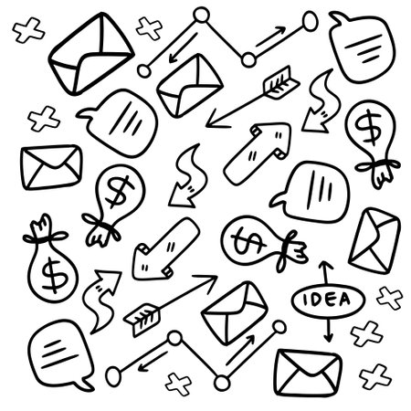 business startup set with doodle line style vectorのイラスト素材