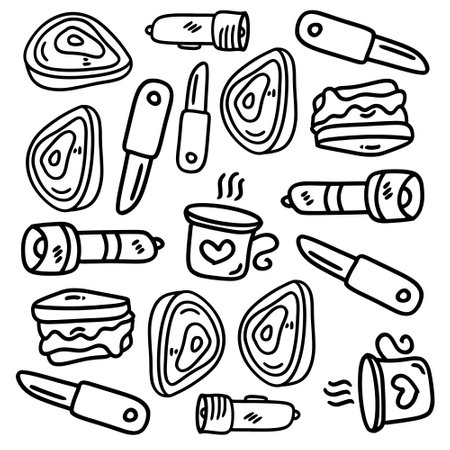picnic and camping doodle line set vectorのイラスト素材
