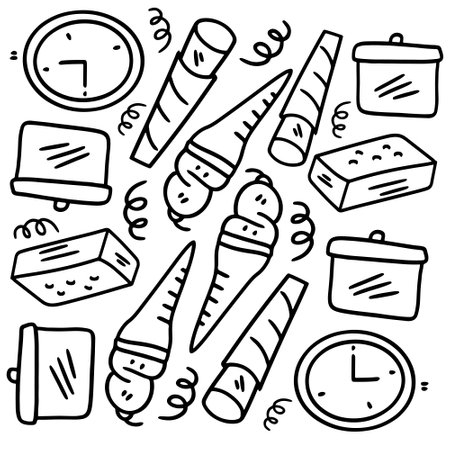 ice cream set with doodle line style vectorのイラスト素材