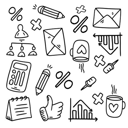 business startup set with doodle line style vectorのイラスト素材