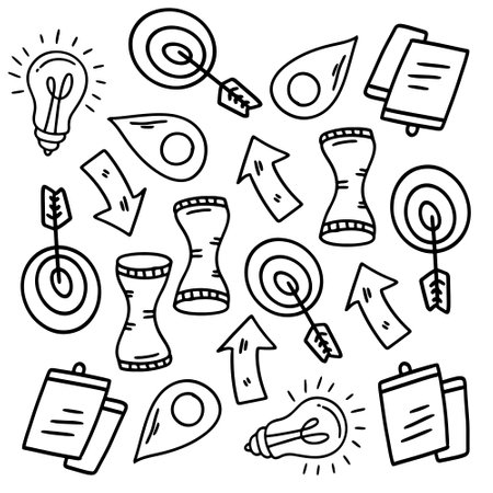 business startup set with doodle line style vectorのイラスト素材