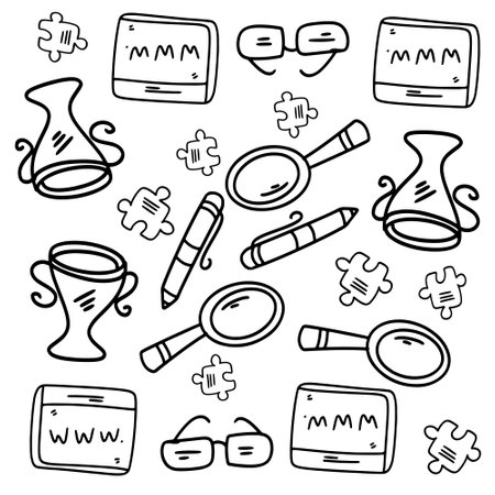 business startup set with doodle line style vectorのイラスト素材
