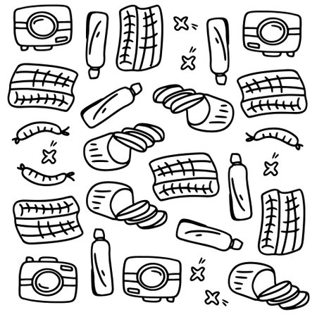 picnic and camping doodle line set vectorのイラスト素材