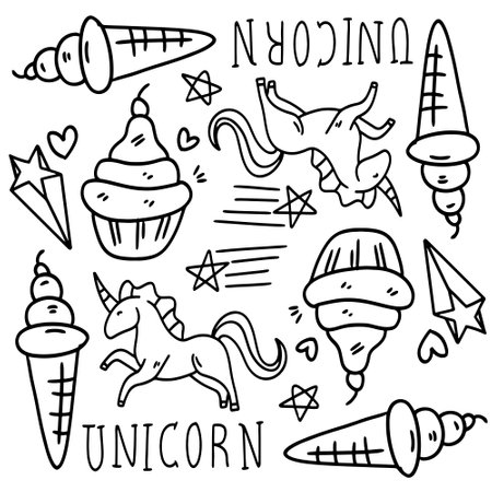 funny kids unicorn set bundle vector designのイラスト素材