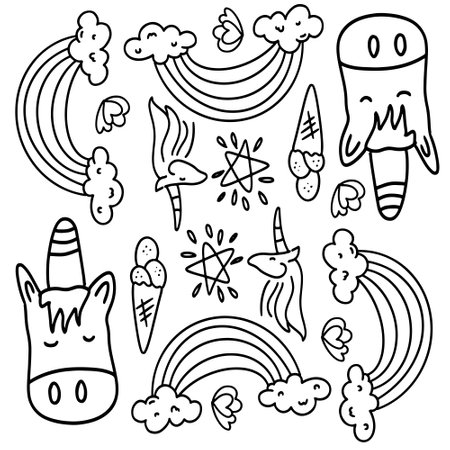 funny kids unicorn set bundle vector designのイラスト素材