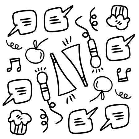 birthday set with doodle line style vectorのイラスト素材