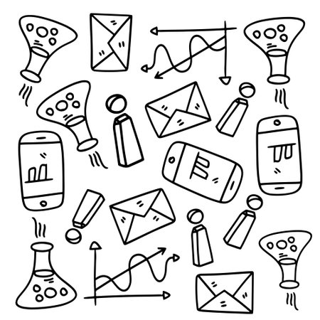 business startup set with doodle line style vectorのイラスト素材
