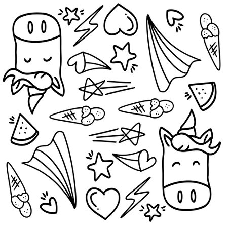funny kids unicorn set bundle vector designのイラスト素材