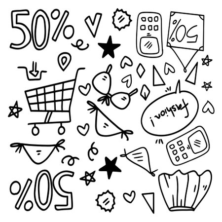 shopping set bundle vector designのイラスト素材
