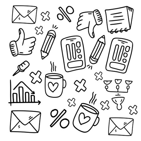 business startup set with doodle line style vectorのイラスト素材