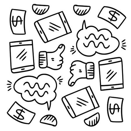 business startup set with doodle line style vectorのイラスト素材