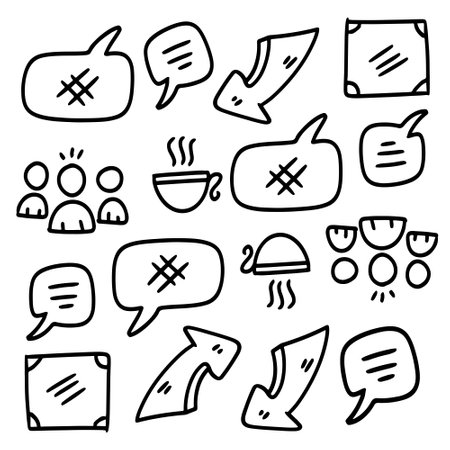 business startup set with doodle line style vectorのイラスト素材