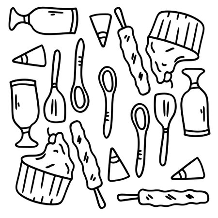 ice cream set with doodle line style vectorのイラスト素材