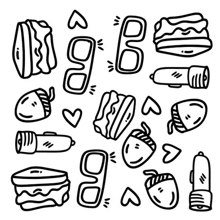 picnic and camping doodle line set vectorのイラスト素材